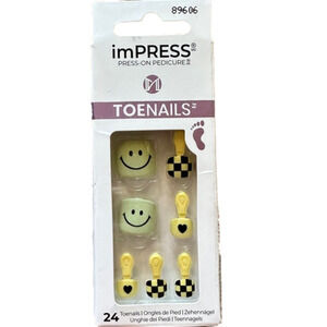 New imPress Press On Pedicure Toe Nails Smiley Face & Checkered‎
